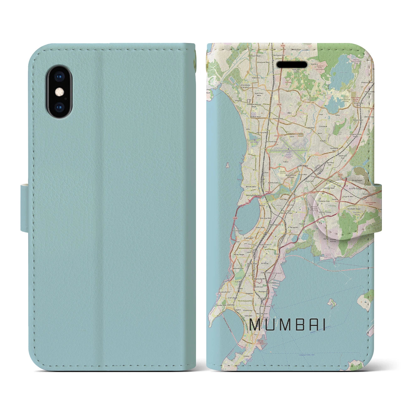 【ムンバイ】地図柄iPhoneケース（手帳両面タイプ・ナチュラル）iPhone XS / X 用