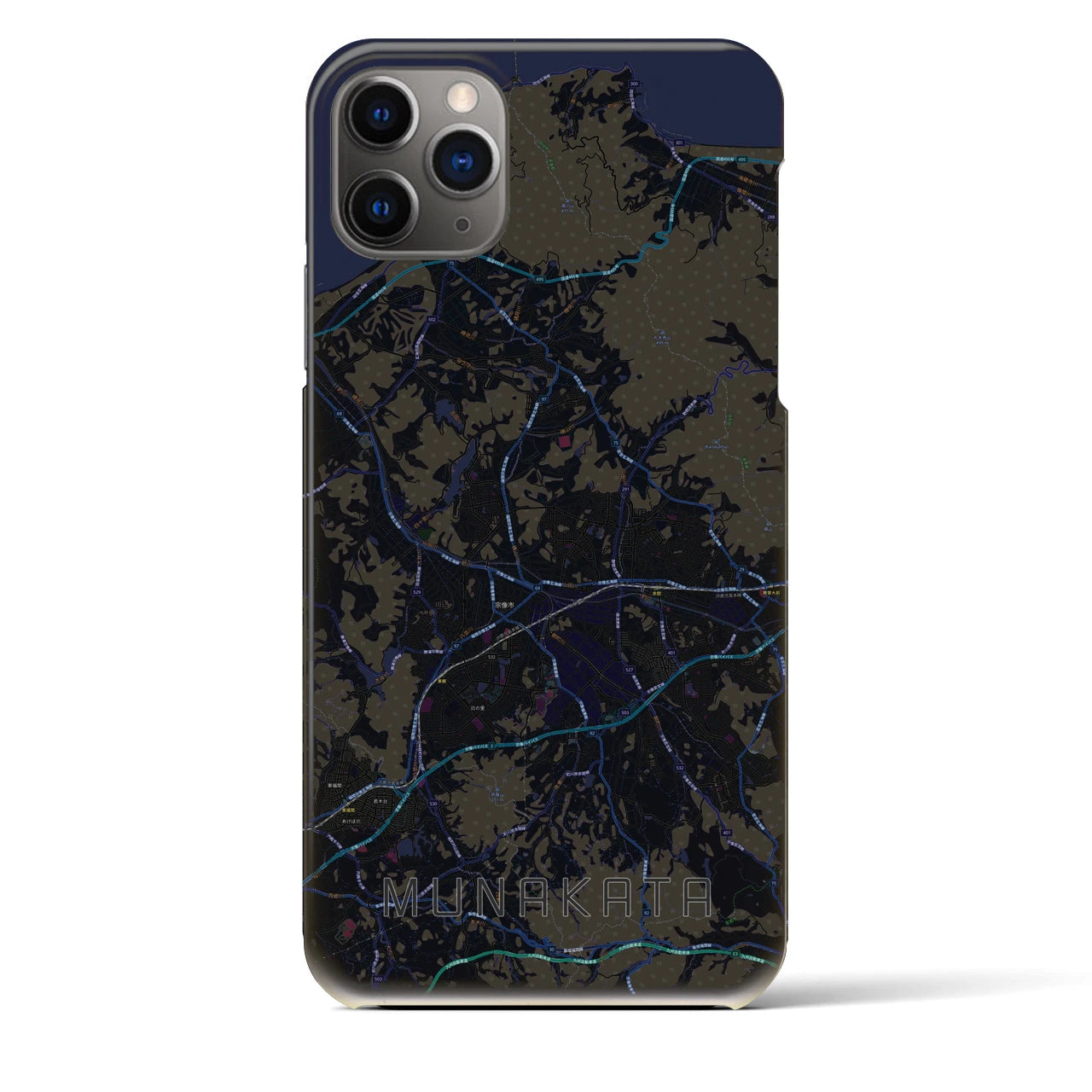 【宗像】地図柄iPhoneケース（バックカバータイプ・ブラック）iPhone 11 Pro Max 用
