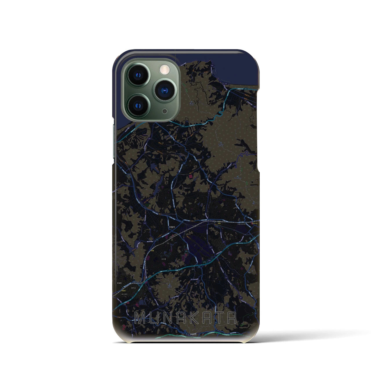 【宗像】地図柄iPhoneケース（バックカバータイプ・ブラック）iPhone 11 Pro 用