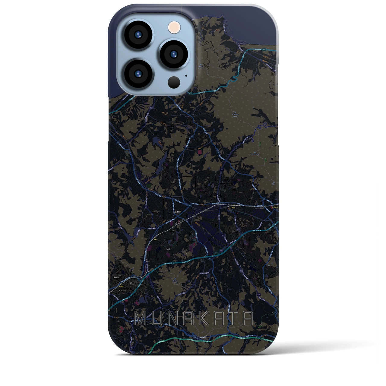 【宗像】地図柄iPhoneケース（バックカバータイプ・ブラック）iPhone 13 Pro Max 用