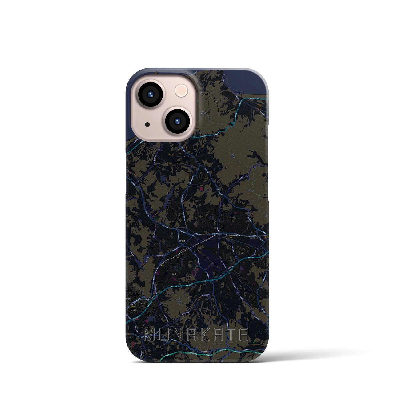 【宗像】地図柄iPhoneケース（バックカバータイプ・ブラック）iPhone 13 mini 用