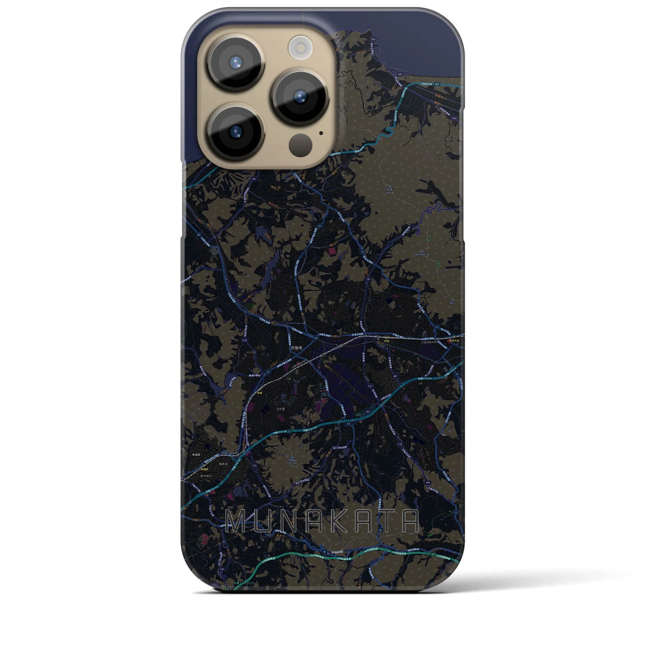 【宗像】地図柄iPhoneケース（バックカバータイプ・ブラック）iPhone 14 Pro Max 用