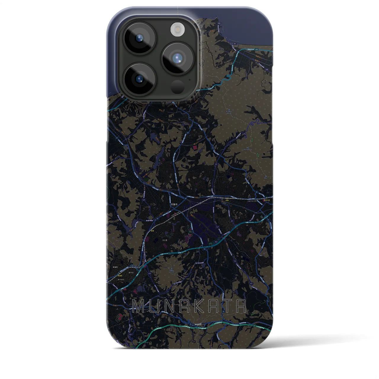 【宗像】地図柄iPhoneケース（バックカバータイプ・ブラック）iPhone 15 Pro Max 用