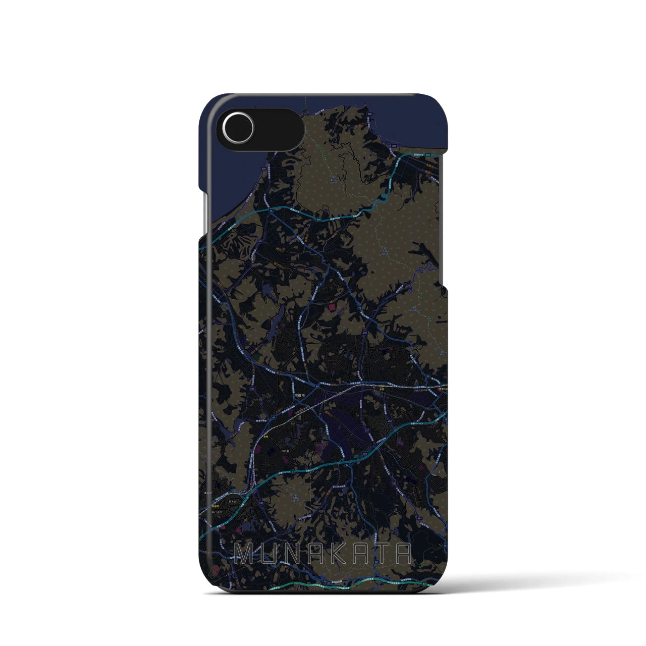 【宗像】地図柄iPhoneケース（バックカバータイプ・ブラック）iPhone SE（第3 / 第2世代） / 8 / 7 / 6s / 6 用