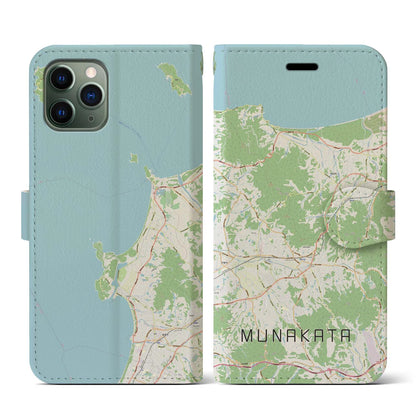 【宗像（福岡県）】地図柄iPhoneケース（手帳タイプ）ナチュラル・iPhone 11 Pro 用