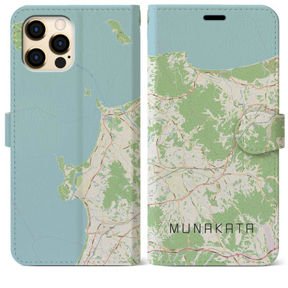【宗像（福岡県）】地図柄iPhoneケース（手帳タイプ）ナチュラル・iPhone 12 Pro Max 用