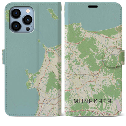 【宗像（福岡県）】地図柄iPhoneケース（手帳タイプ）ナチュラル・iPhone 13 Pro Max 用