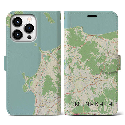 【宗像（福岡県）】地図柄iPhoneケース（手帳タイプ）ナチュラル・iPhone 13 Pro 用