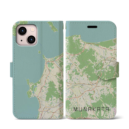 【宗像（福岡県）】地図柄iPhoneケース（手帳タイプ）ナチュラル・iPhone 13 mini 用