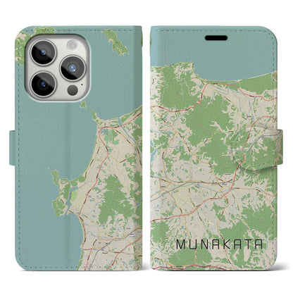 【宗像（福岡県）】地図柄iPhoneケース（手帳タイプ）ナチュラル・iPhone 15 Pro 用