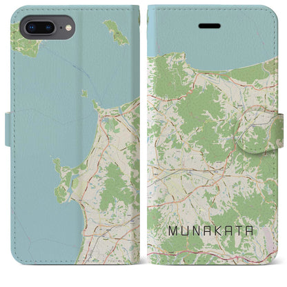 【宗像（福岡県）】地図柄iPhoneケース（手帳タイプ）ナチュラル・iPhone 8Plus /7Plus / 6sPlus / 6Plus 用