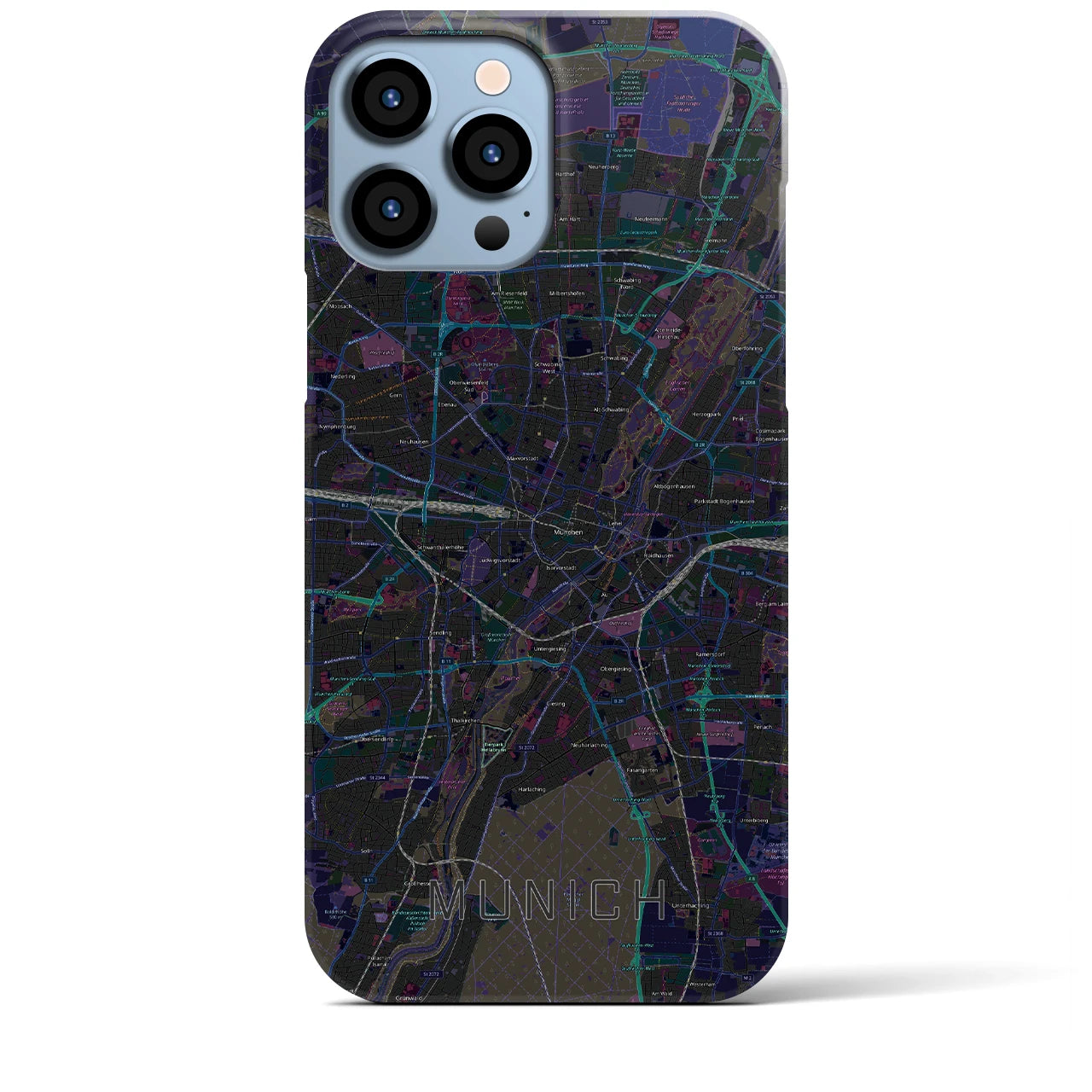 【ミュンヘン】地図柄iPhoneケース（バックカバータイプ・ブラック）iPhone 13 Pro Max 用