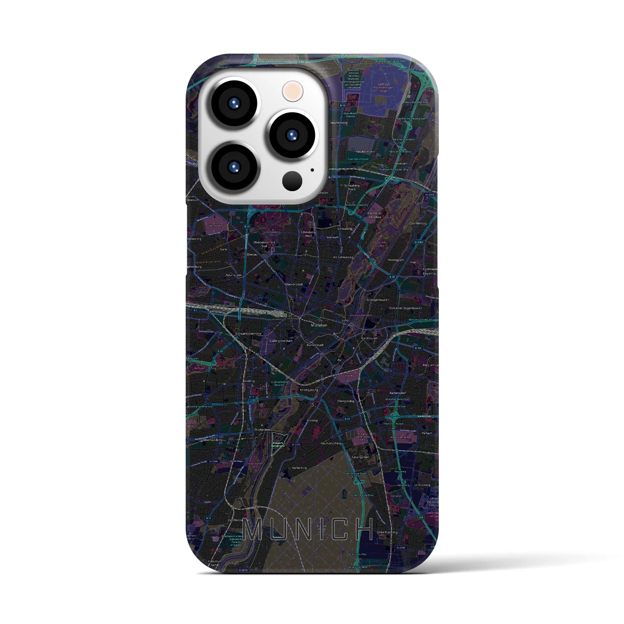 【ミュンヘン】地図柄iPhoneケース（バックカバータイプ・ブラック）iPhone 13 Pro 用