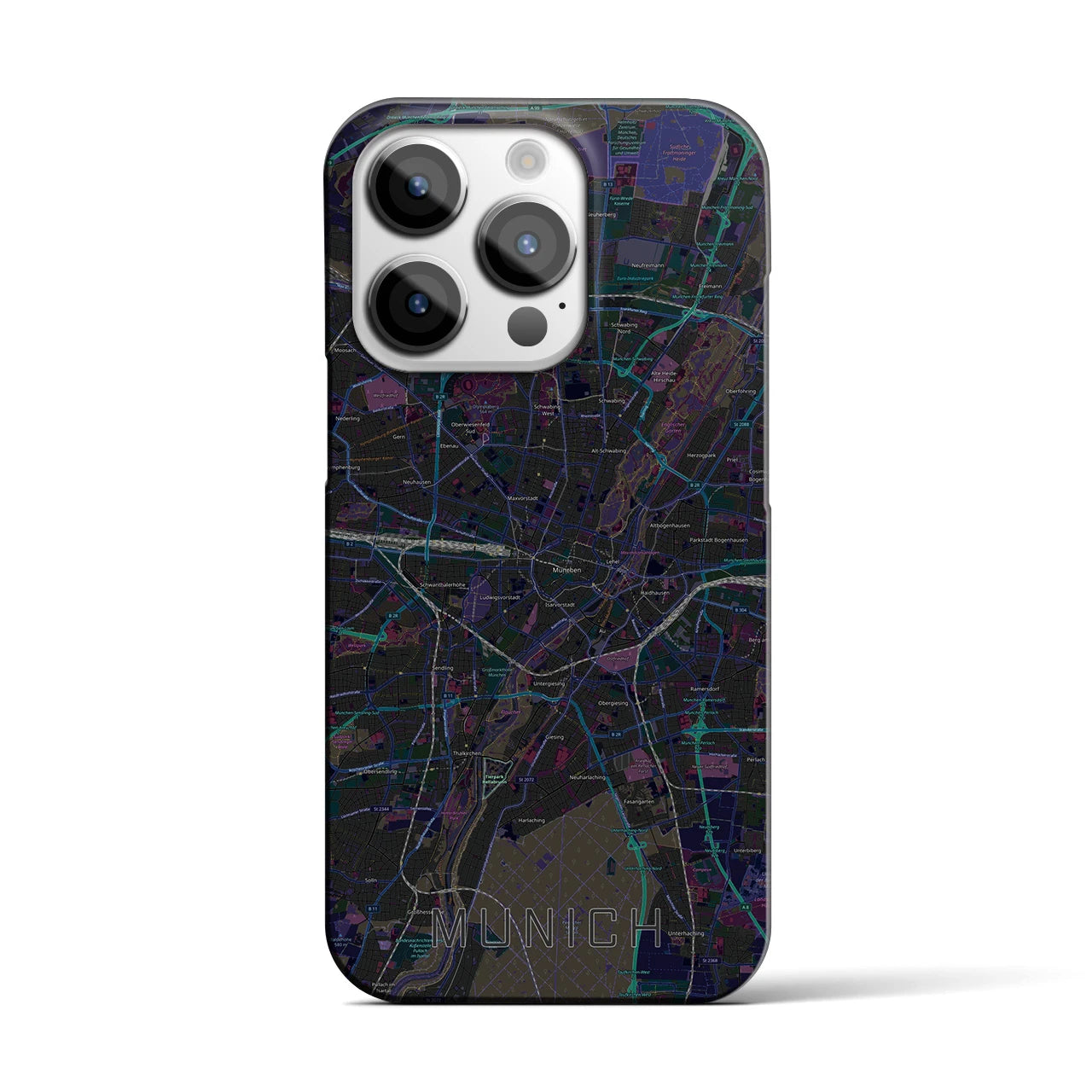 【ミュンヘン】地図柄iPhoneケース（バックカバータイプ・ブラック）iPhone 14 Pro 用