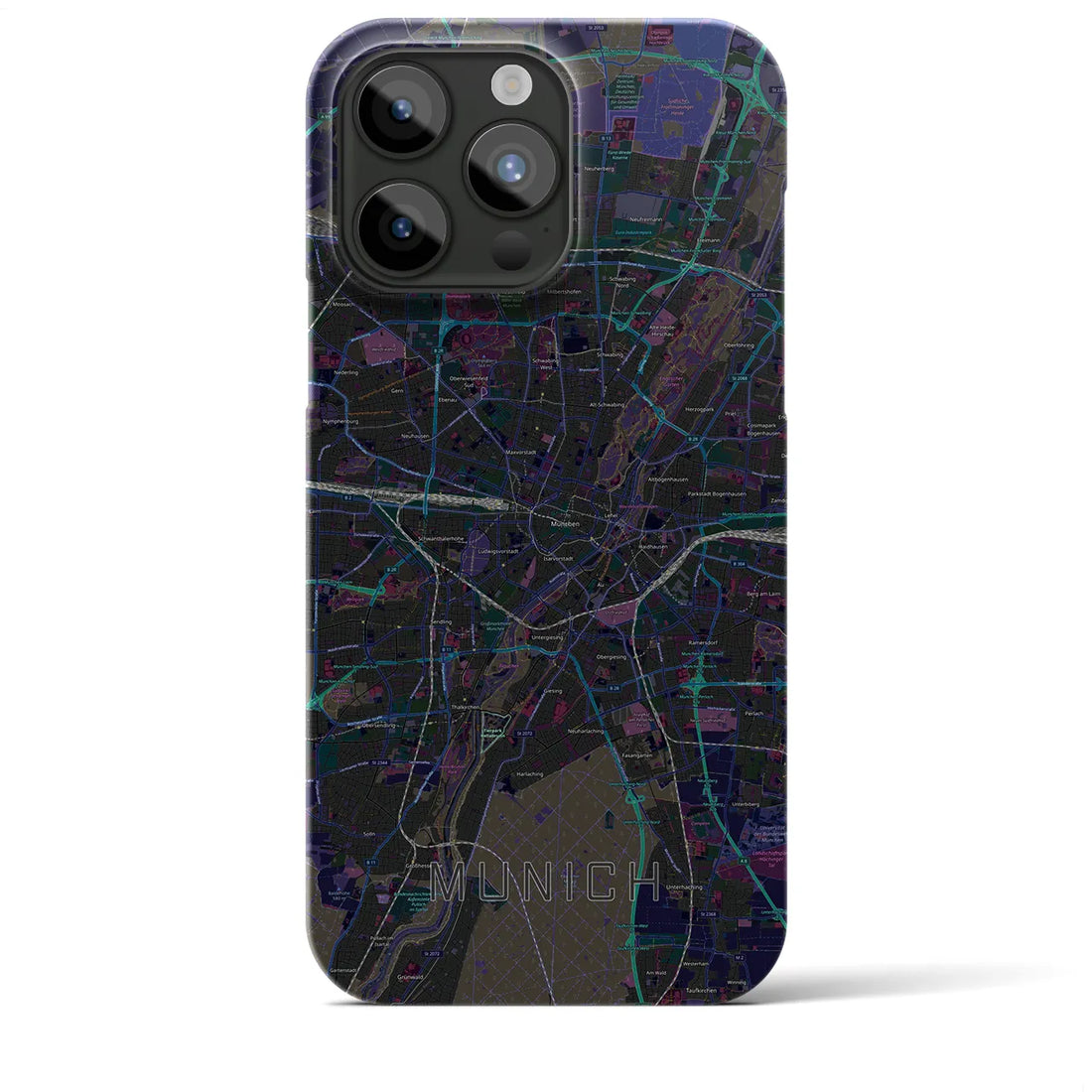 【ミュンヘン】地図柄iPhoneケース（バックカバータイプ・ブラック）iPhone 15 Pro Max 用