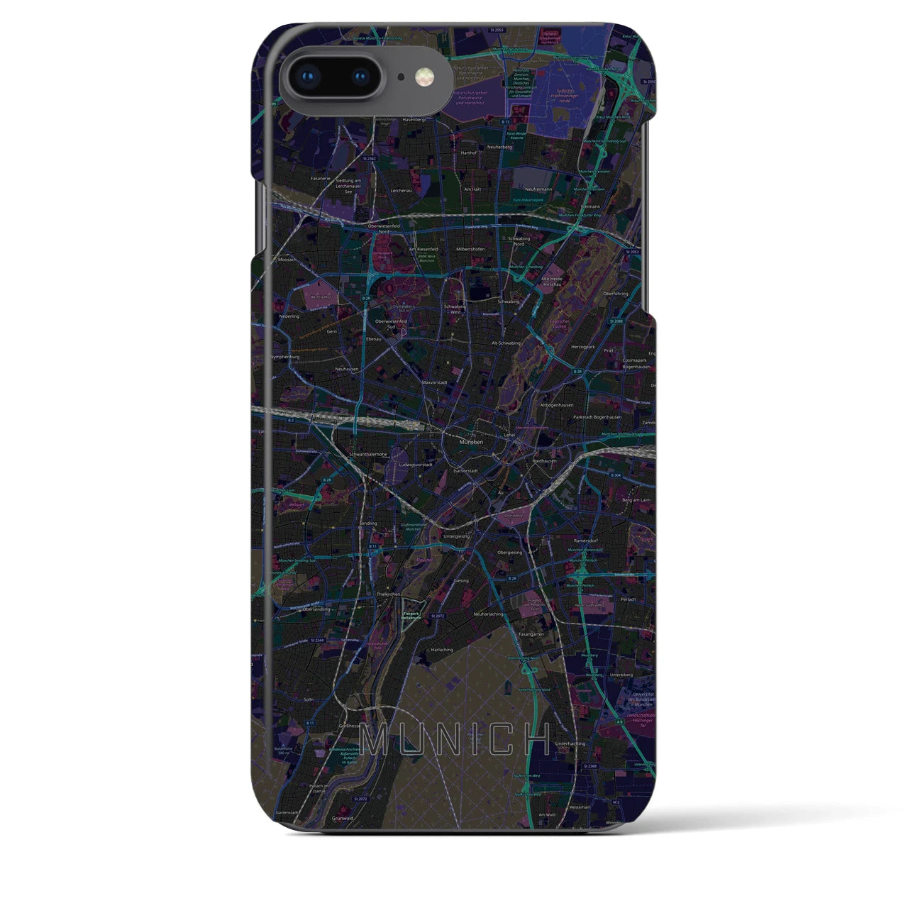 【ミュンヘン】地図柄iPhoneケース（バックカバータイプ・ブラック）iPhone 8Plus /7Plus / 6sPlus / 6Plus 用