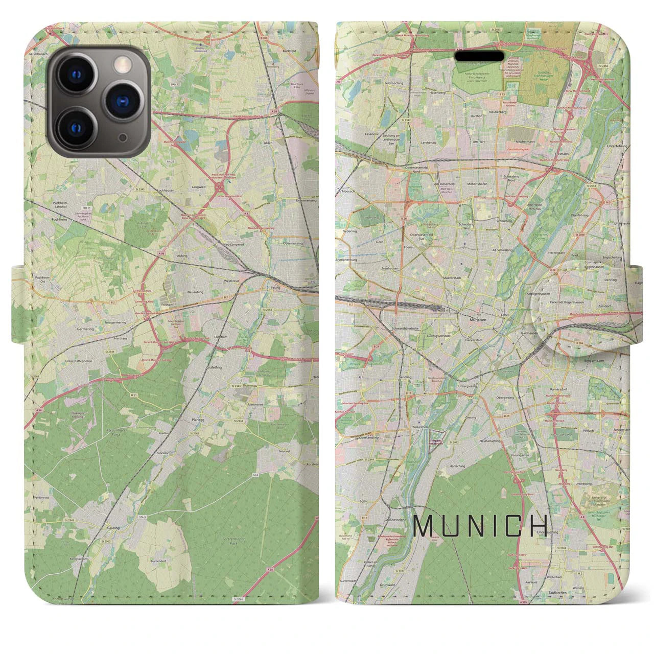 【ミュンヘン】地図柄iPhoneケース（手帳両面タイプ・ナチュラル）iPhone 11 Pro Max 用