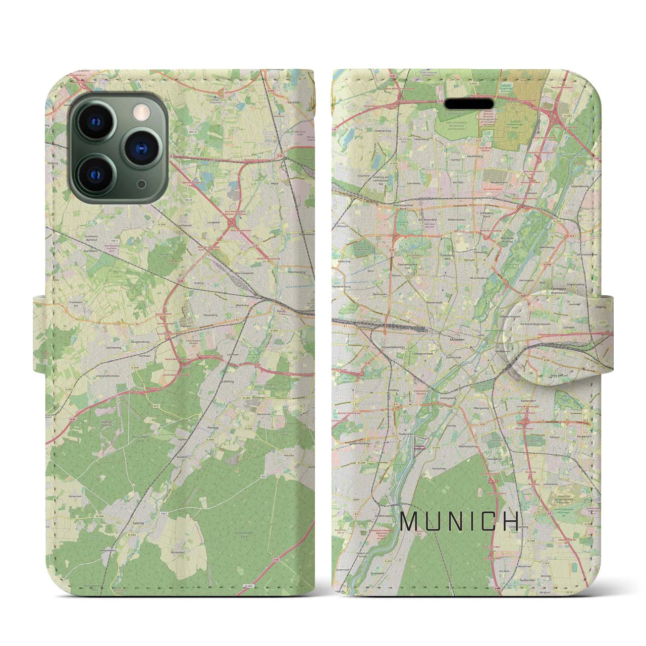【ミュンヘン】地図柄iPhoneケース（手帳両面タイプ・ナチュラル）iPhone 11 Pro 用