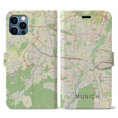 【ミュンヘン（ドイツ）】地図柄iPhoneケース（手帳タイプ）ナチュラル・iPhone 12 / 12 Pro 用