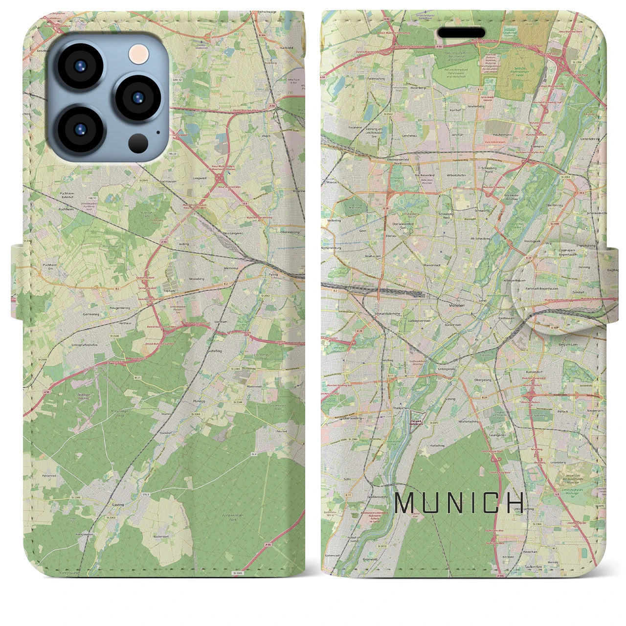 【ミュンヘン】地図柄iPhoneケース（手帳両面タイプ・ナチュラル）iPhone 13 Pro Max 用