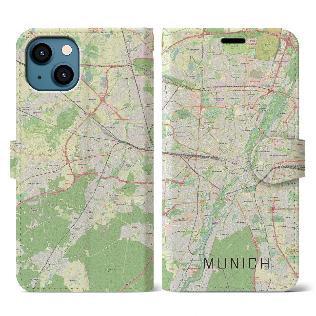 【ミュンヘン】地図柄iPhoneケース（手帳両面タイプ・ナチュラル）iPhone 13 用
