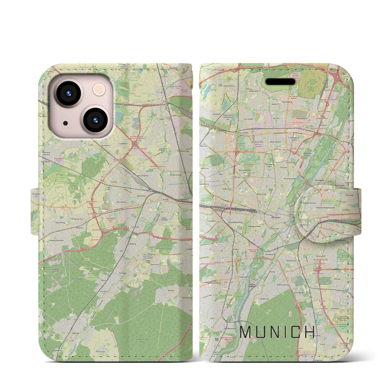 【ミュンヘン】地図柄iPhoneケース（手帳両面タイプ・ナチュラル）iPhone 13 mini 用