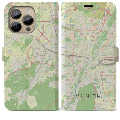 【ミュンヘン（ドイツ）】地図柄iPhoneケース（手帳タイプ）ナチュラル・iPhone 14 Pro Max 用