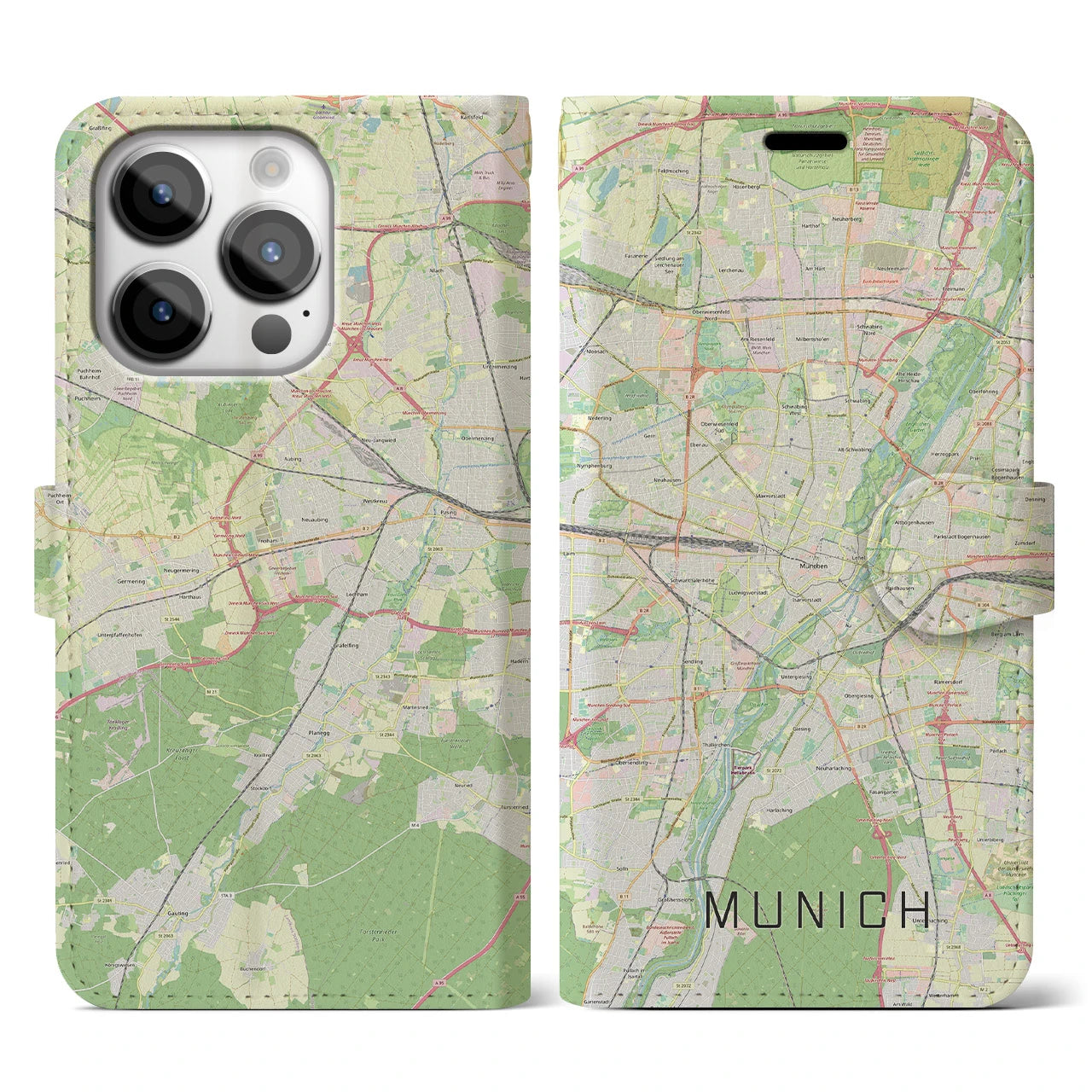 【ミュンヘン】地図柄iPhoneケース（手帳両面タイプ・ナチュラル）iPhone 14 Pro 用