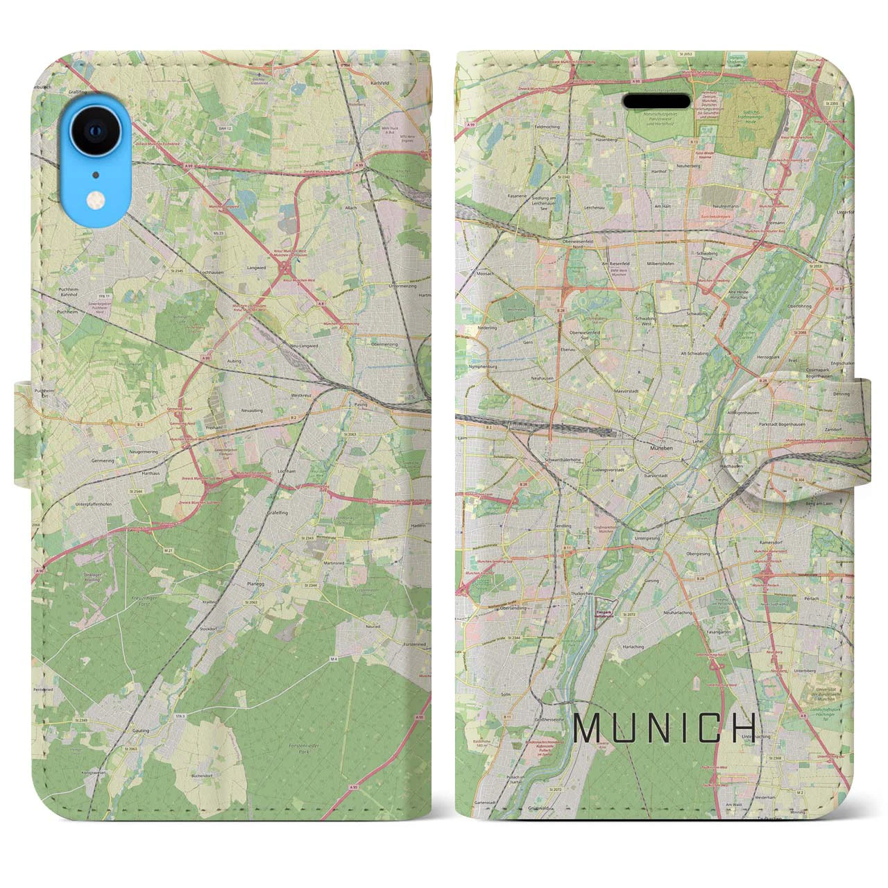 【ミュンヘン】地図柄iPhoneケース（手帳両面タイプ・ナチュラル）iPhone XR 用