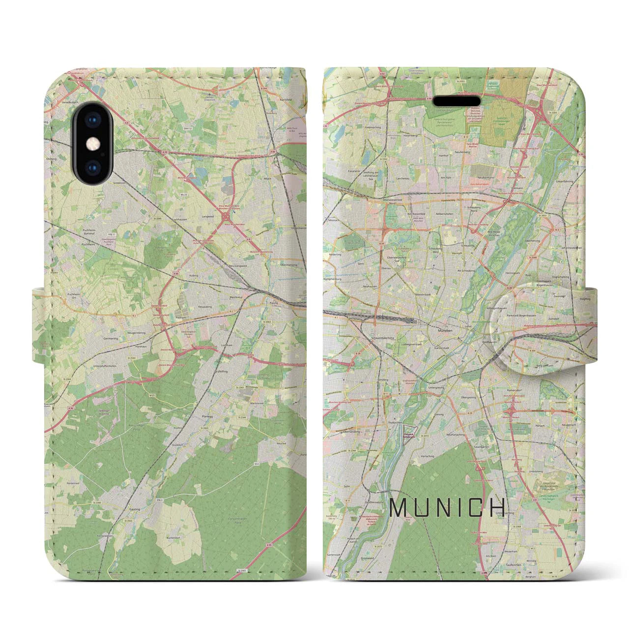【ミュンヘン】地図柄iPhoneケース（手帳両面タイプ・ナチュラル）iPhone XS / X 用