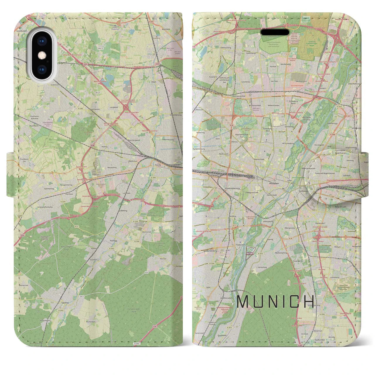 【ミュンヘン】地図柄iPhoneケース（手帳両面タイプ・ナチュラル）iPhone XS Max 用