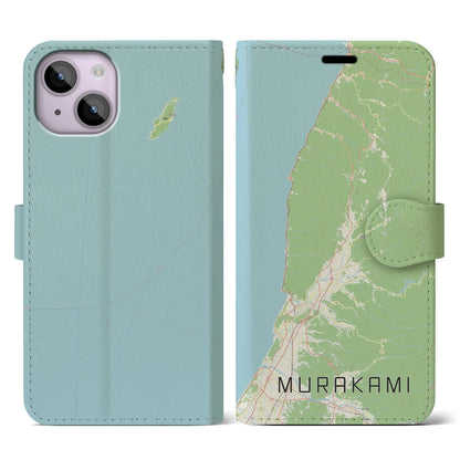 【村上（新潟県）】地図柄iPhoneケース（手帳タイプ）ナチュラル・iPhone 14 用
