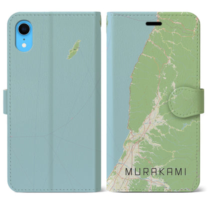 【村上（新潟県）】地図柄iPhoneケース（手帳タイプ）ナチュラル・iPhone XR 用
