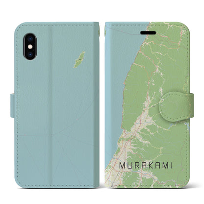 【村上（新潟県）】地図柄iPhoneケース（手帳タイプ）ナチュラル・iPhone XS / X 用