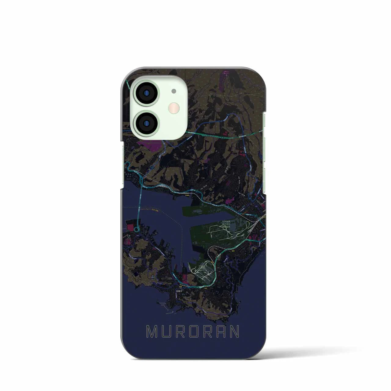 【室蘭】地図柄iPhoneケース（バックカバータイプ・ブラック）iPhone 12 mini 用