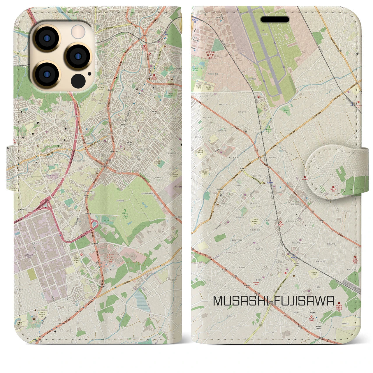 【武蔵藤沢】地図柄iPhoneケース（手帳両面タイプ・ナチュラル）iPhone 12 Pro Max 用