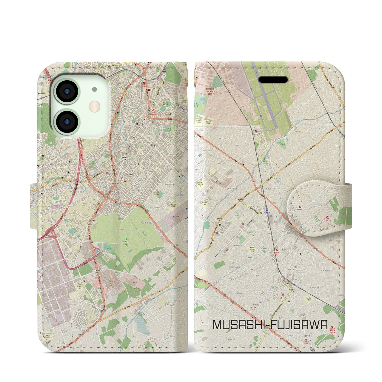 【武蔵藤沢】地図柄iPhoneケース（手帳両面タイプ・ナチュラル）iPhone 12 mini 用