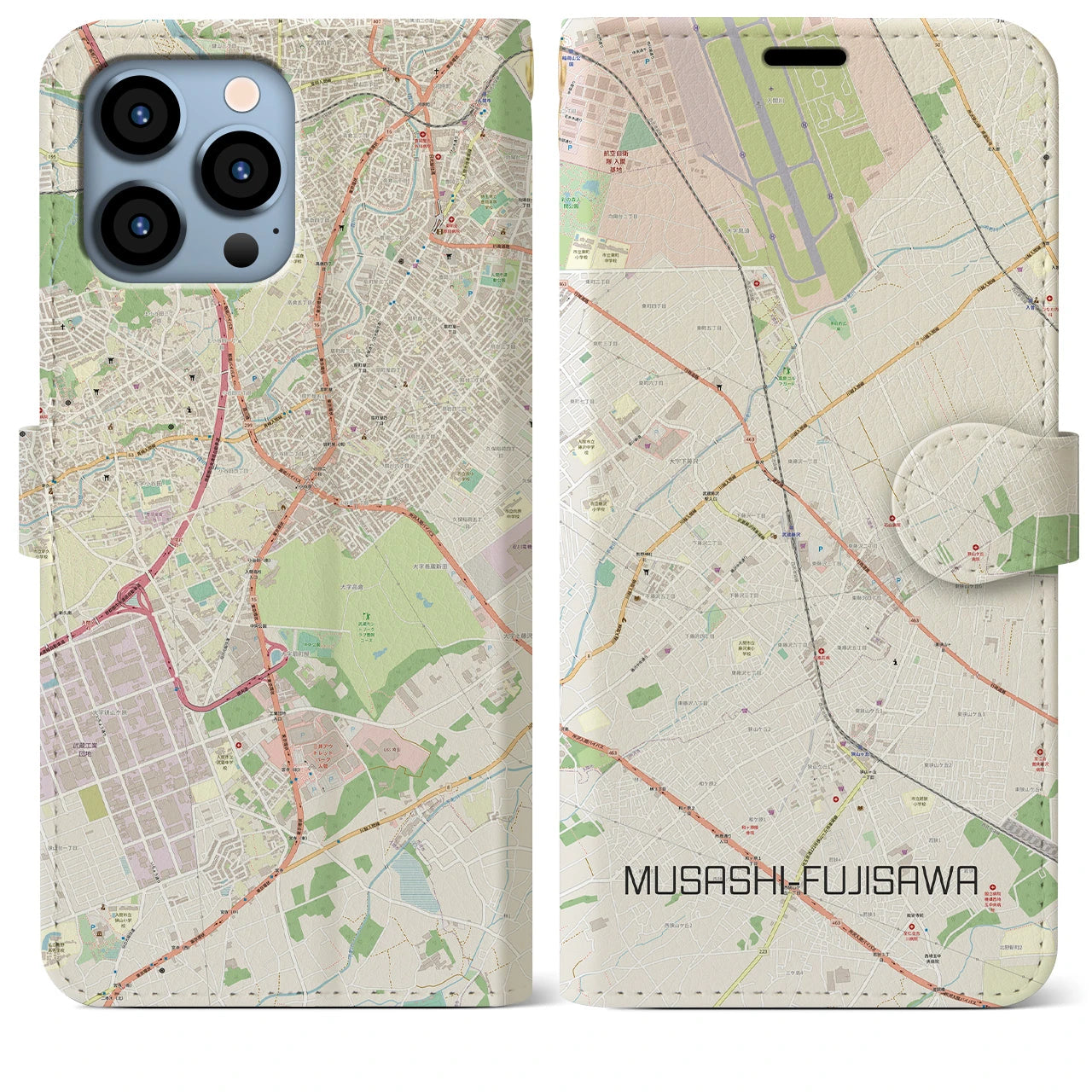 【武蔵藤沢】地図柄iPhoneケース（手帳両面タイプ・ナチュラル）iPhone 13 Pro Max 用