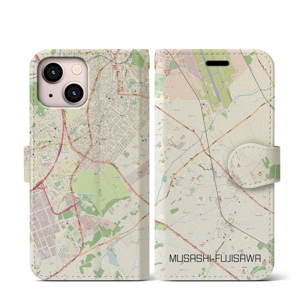 【武蔵藤沢】地図柄iPhoneケース（手帳両面タイプ・ナチュラル）iPhone 13 mini 用
