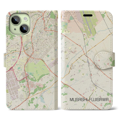 【武蔵藤沢（埼玉県）】地図柄iPhoneケース（手帳タイプ）ナチュラル・iPhone 15 用