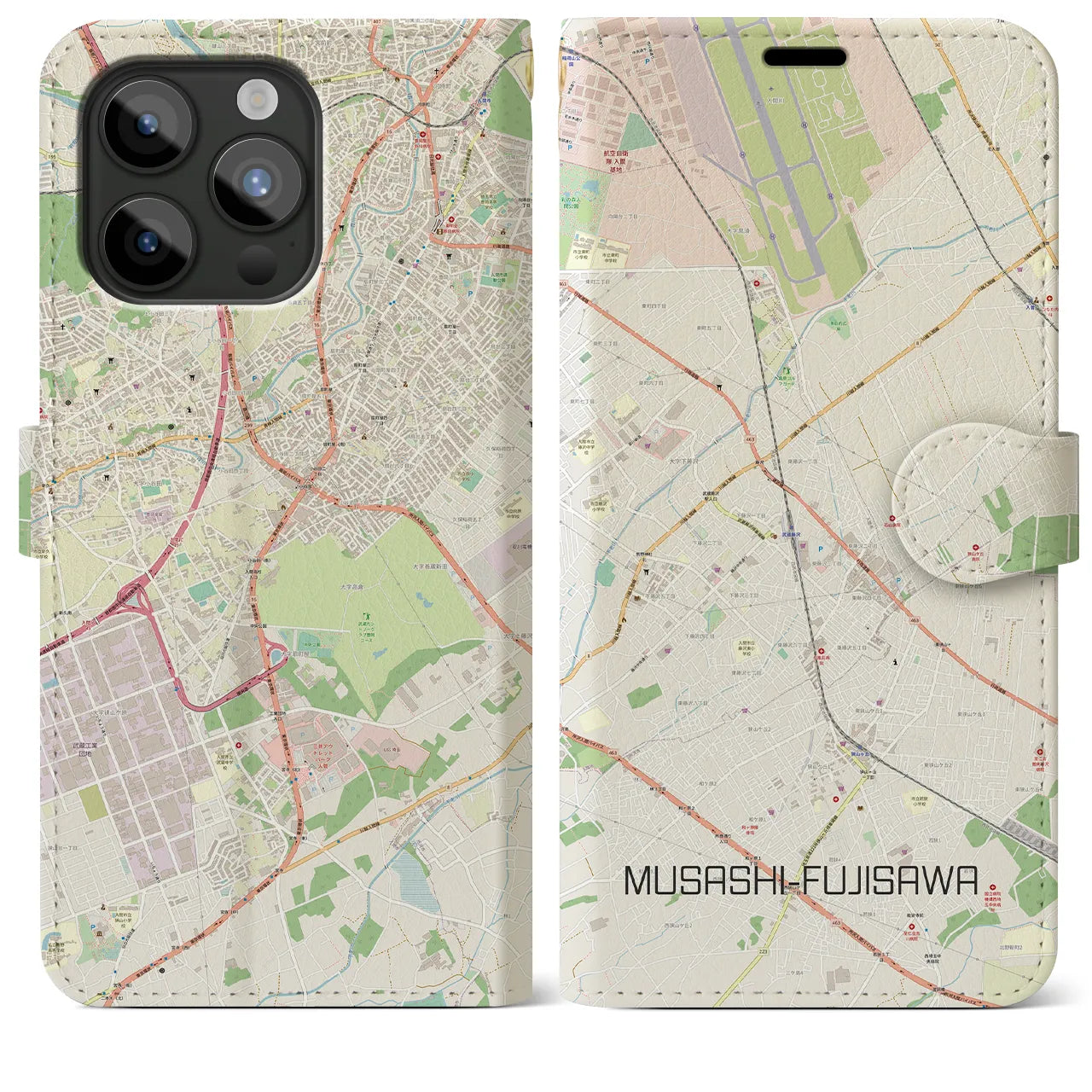 【武蔵藤沢】地図柄iPhoneケース（手帳両面タイプ・ナチュラル）iPhone 15 Pro Max 用