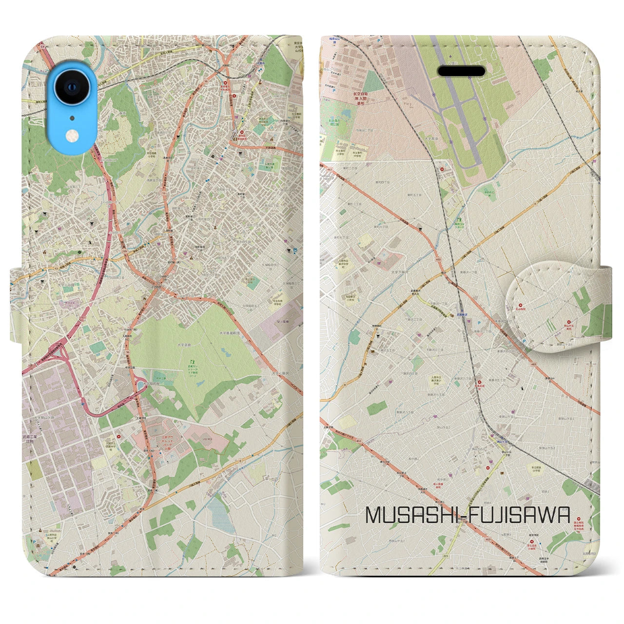 【武蔵藤沢】地図柄iPhoneケース（手帳両面タイプ・ナチュラル）iPhone XR 用