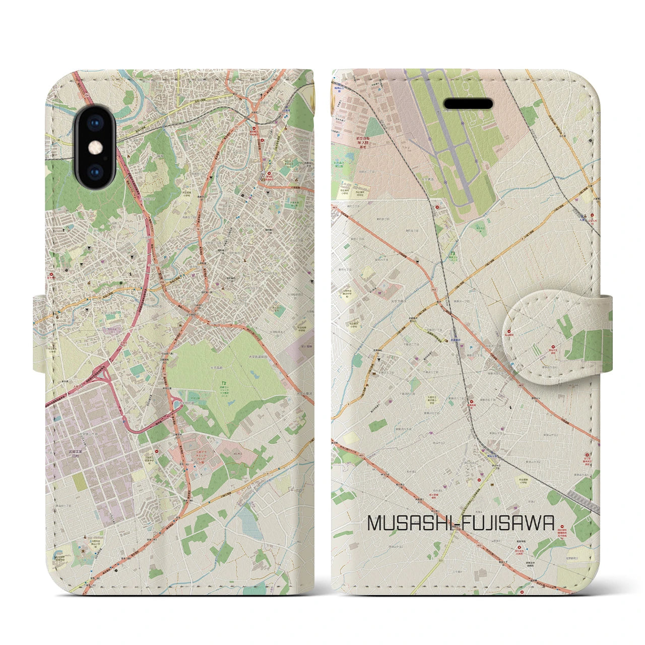 【武蔵藤沢】地図柄iPhoneケース（手帳両面タイプ・ナチュラル）iPhone XS / X 用