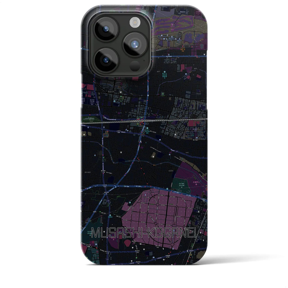 【武蔵小金井】地図柄iPhoneケース（バックカバータイプ・ブラック）iPhone 15 Pro Max 用