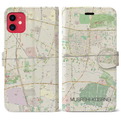 【武蔵小金井（東京都）】地図柄iPhoneケース（手帳タイプ）ナチュラル・iPhone 11 用