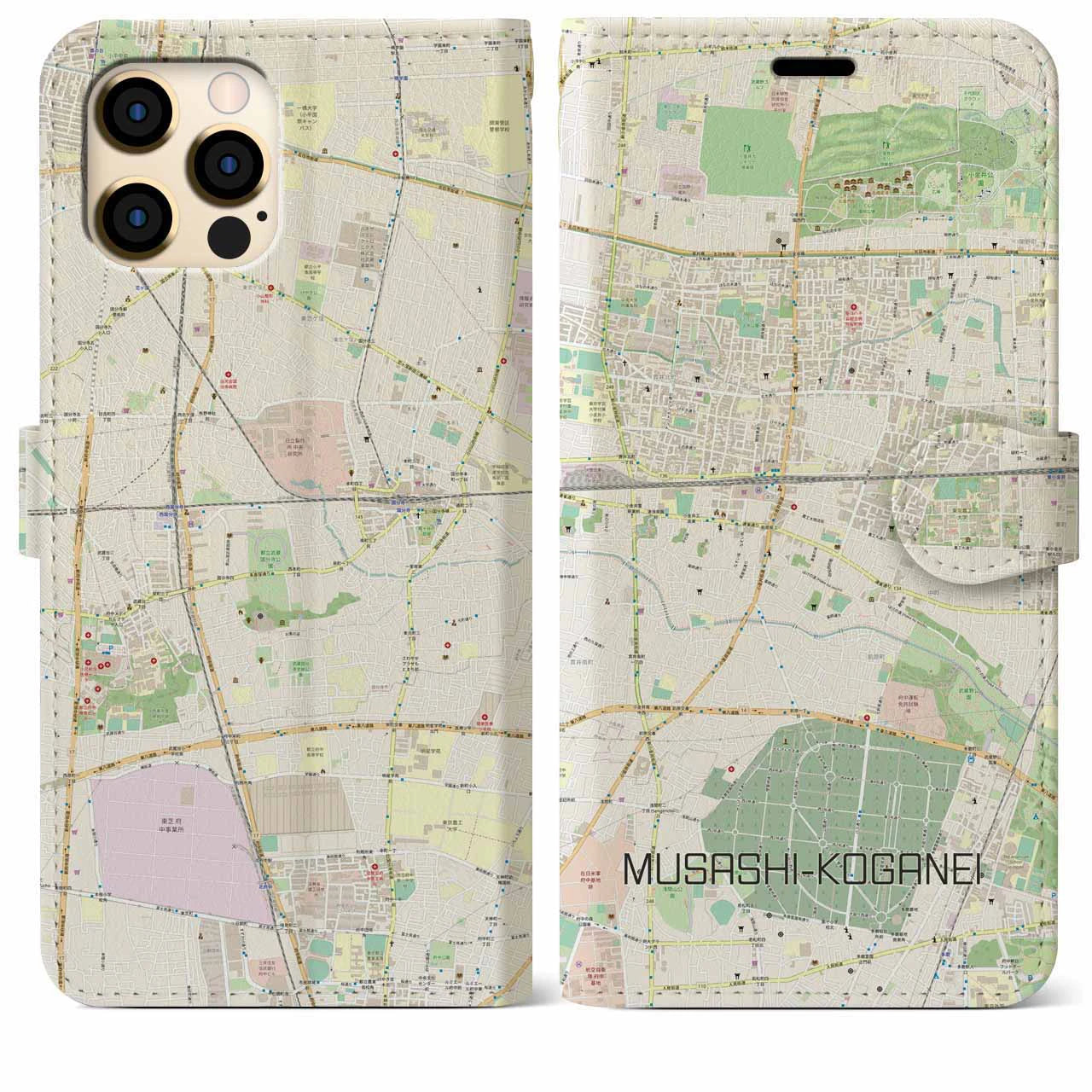 【武蔵小金井】地図柄iPhoneケース（手帳両面タイプ・ナチュラル）iPhone 12 Pro Max 用