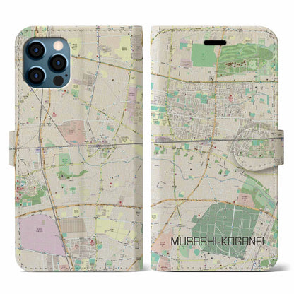 【武蔵小金井（東京都）】地図柄iPhoneケース（手帳タイプ）ナチュラル・iPhone 12 / 12 Pro 用
