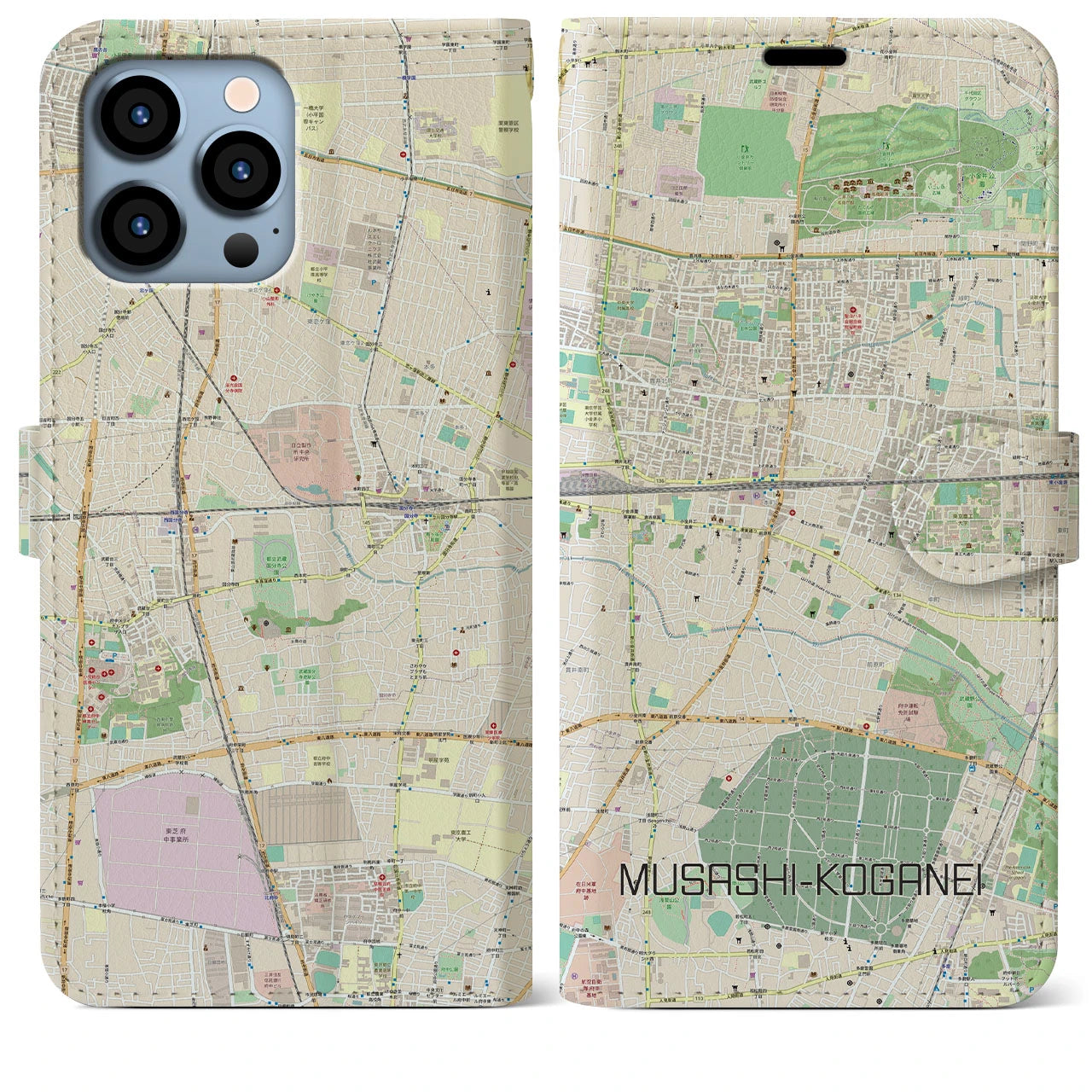 【武蔵小金井】地図柄iPhoneケース（手帳両面タイプ・ナチュラル）iPhone 13 Pro Max 用