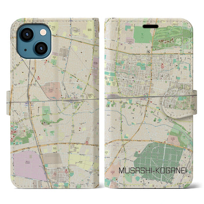 【武蔵小金井（東京都）】地図柄iPhoneケース（手帳タイプ）ナチュラル・iPhone 13 用