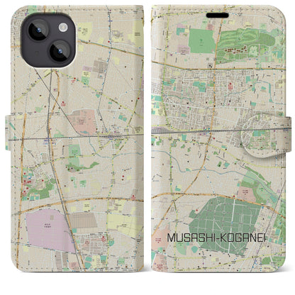 【武蔵小金井（東京都）】地図柄iPhoneケース（手帳タイプ）ナチュラル・iPhone 14 Plus 用